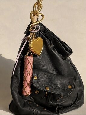 Gold Heart Charm Keychain Bag Accessory - Lipstick holder